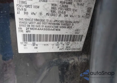 2011 Ford Edge Sport из США, поврежденный, VIN 2FMDK4AK8BBA47454